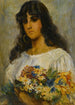 kvinna med blommor - Stil av Vladimir Makovsky — vy av konstverket