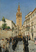 Påskprocession på gatan Mateos Gago i Sevilla - Manuel García y Rodríguez — inramlat konstverk på väggen