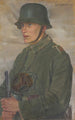 Soldat med stålhjälm och gasmask efter 1914 - Maria Marga Thomas — vy av konstverket