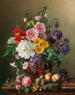 Ett stort bukett blommor med persikor och druvor - Marie-Euphrosine Jacquet — vy av konstverket