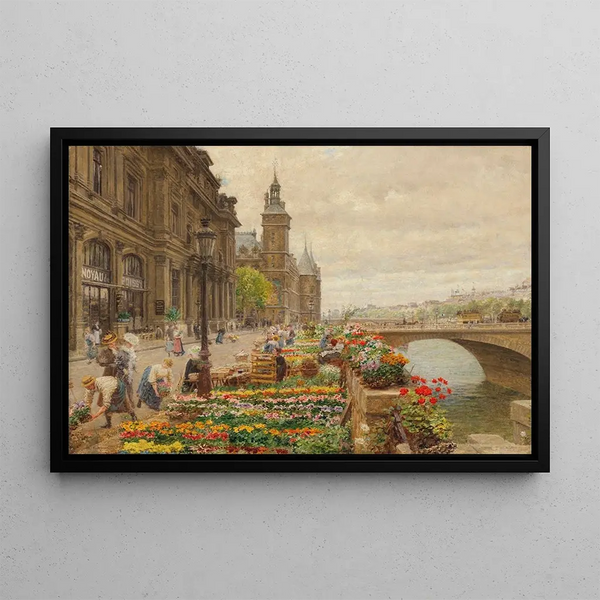 Quai aux Fleurs och Klocktornet - Marie-François Firmin-Girard — inramlat konstverk på väggen