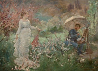 Marie Bracquemond - The painter and his model in a garden.webp