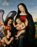 La Vierge à l'Enfant avec le jeune saint Jean-Baptiste et un ange - Mariotto Albertinelli — vy av konstverket