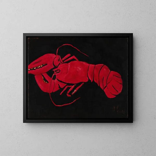 Homard på svart bakgrund - Marsden Hartley — inramlat konstverk på väggen