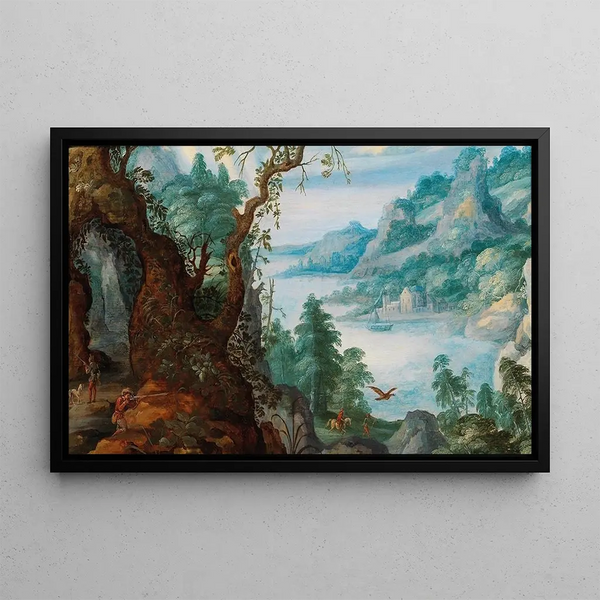 Marten Ryckaert - A mountainous landscape with huntsmen.webp