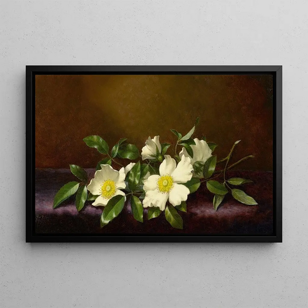 Roses Cherokee sur un tissu violet - Martin Johnson Heade — inramlat konstverk på väggen