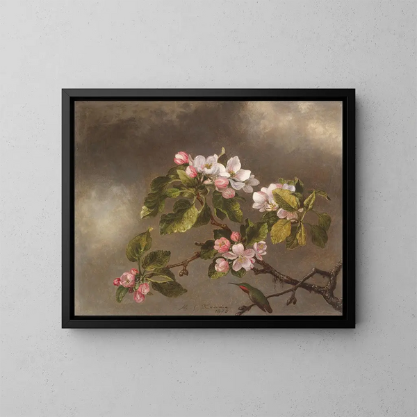 Colibri och äppelblomster - Martin Johnson Heade — inramlat konstverk på väggen