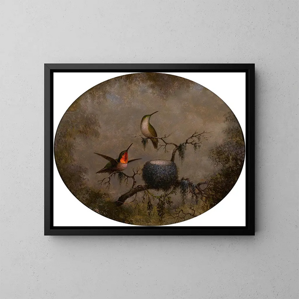 Kolibris och deras bo - Martin Johnson Heade — inramlat konstverk på väggen