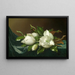 magnolior på ljusblå sammetstyg - Martin Johnson Heade — inramlat konstverk på väggen
