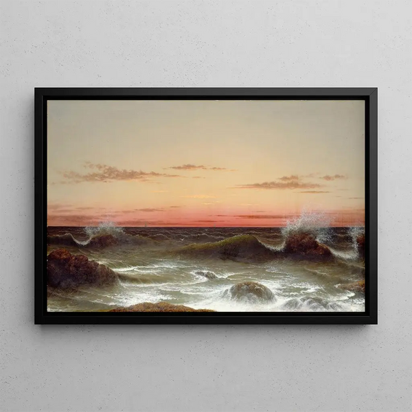 Landskapsmålning av havet vid solnedgången - Martin Johnson Heade — inramlat konstverk på väggen