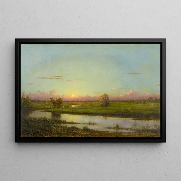 Solnedgång över ängarna i Newburyport - Martin Johnson Heade — inramlat konstverk på väggen