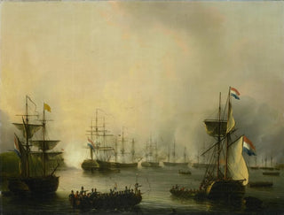 bombardemanget av Palembang, Sumatra, 24 juni 1821 - Martinus Schouman — vy av konstverket