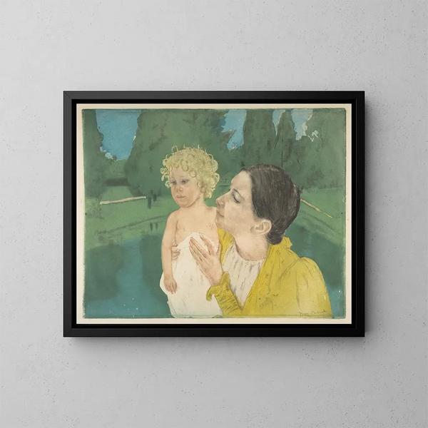 vid dammens kant - Mary Cassatt — inramlat konstverk på väggen