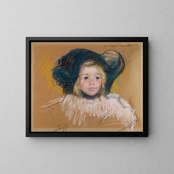 Tête de Simone i grönt huvudbonad med vågiga kanter nr 2 - Mary Cassatt — inramlat konstverk på väggen