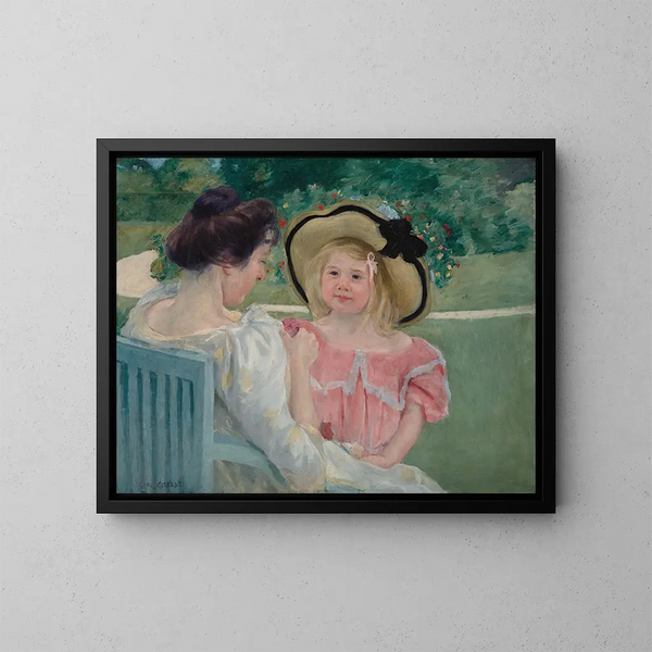 I trädgården - Mary Cassatt — inramlat konstverk på väggen