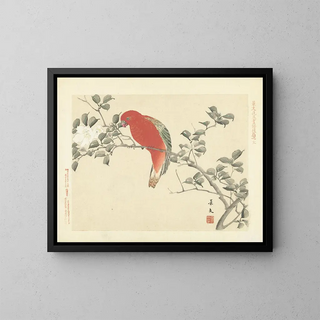 Matsumura Keibun - Sasanqua camellia and chattering lory parrot.webp