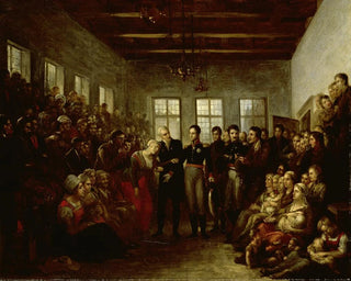 Prinsen av Orange som besöker offer för översvämningar på barnhemmet för kaplaner i Amsterdam den 14 februari 1825 - Mattheus Ignatius van Bree — vy av konstverket