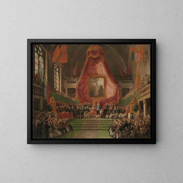 L invigningsceremonin av Ghents universitet av Prinsen av Orange i tronrummet på rådhuset den 9 oktober 1817 - Mattheus Ignatius van Bree — inramlat konstverk på väggen