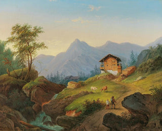 Landskapsbild av berg med vandrare - Matthias Rudolf Toma — vy av konstverket