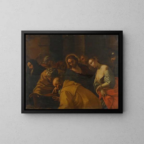 Le Christ et la femme adultère - Mattia Preti — inramlat konstverk på väggen
