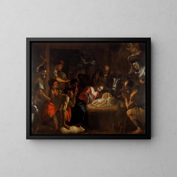 L'Adoration des bergers - Mattia Preti — inramlat konstverk på väggen