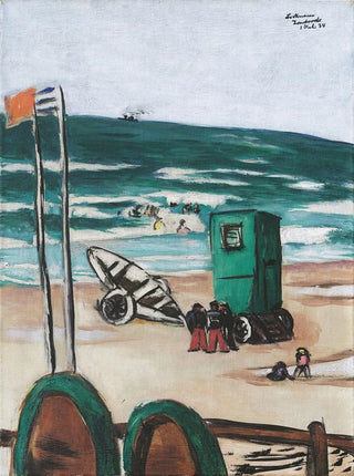 Max Beckmann - Badende mit grner Kabine und Schiffern mit roten Hosen.webp