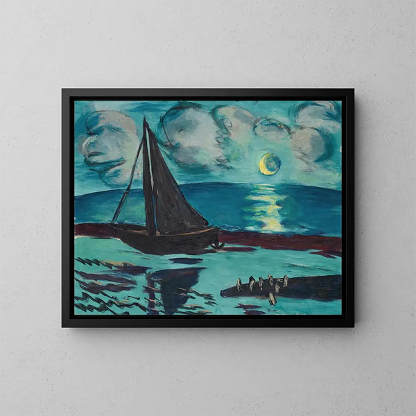 Natt av månljus vid havsstranden - Max Beckmann — inramlat konstverk på väggen