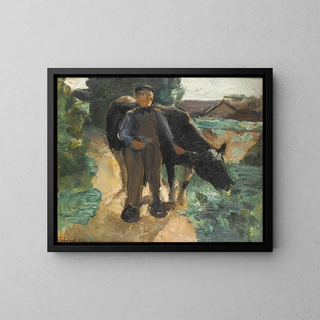 En bonde med sin ko - Max Liebermann — inramlat konstverk på väggen