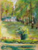 Le jardin des artistes vu vers l'est depuis la terrasse avec vue sur l'avenue des bouleaux et le Wannsee - Max Liebermann — vy av konstverket