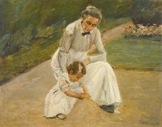La petite-fille de l'artiste et sa nourrice jouant dans le jardin - Max Liebermann — vy av konstverket