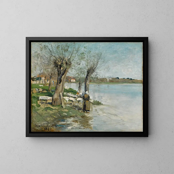 Lavandières vid en flod nära Nantes - Maxime Maufra — inramlat konstverk på väggen