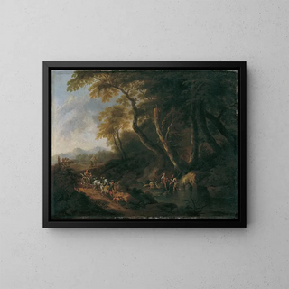 Landskapsbild med skog och en flod till höger - Maximilian Joseph Schinnagl — inramlat konstverk på väggen