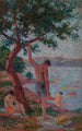 Saint-Tropez badare under tallskogen - Maximilien Luce — vy av konstverket