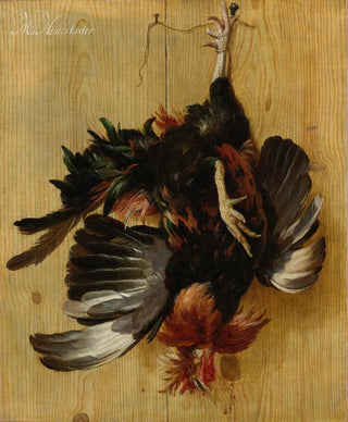 Melchior dHondecoeter - Dead Cock Hanging from a Nail.webp