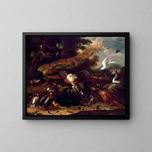 Le corbeau exposé - Melchior d'Hondecoeter — inramlat konstverk på väggen