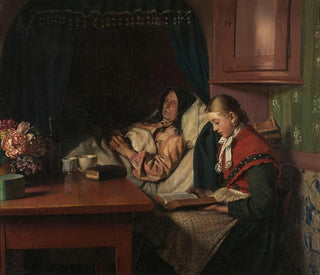 Vid sängen hos mormor - Michael Ancher — vy av konstverket