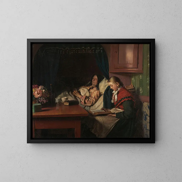 Vid sängen hos mormor - Michael Ancher — inramlat konstverk på väggen