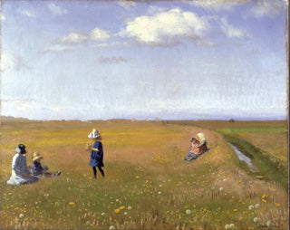 Barn och unga flickor plockar blommor i ett fält norr om Skagen - Michael Ancher — vy av konstverket
