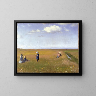 Barn och unga flickor plockar blommor i ett fält norr om Skagen - Michael Ancher — inramlat konstverk på väggen