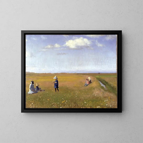 Barn och unga flickor plockar blommor i ett fält norr om Skagen - Michael Ancher — inramlat konstverk på väggen