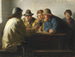 fiskare runt ett bord som dricker ett glas efter jobbet - Michael Ancher — vy av konstverket