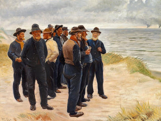 Fiskare i Skagen tittar på havet - Michael Ancher — vy av konstverket