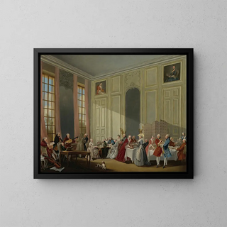 Mozart ger en konsert i salongen av de fyra speglarna i Templepalatset i prinsen av Contis gård - Michel-Barthélemy Ollivier — inramlat konstverk på väggen