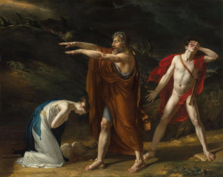 Antigone suppliant Œdipe de lever sa malédiction sur Polynice - Michel Lambert — vy av konstverket