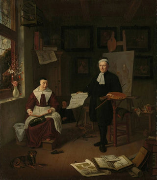 Michiel Van Musscher - Portrait of Michiel Comans 16141687 calligrapher etcher painter and schoolmaster with his third wife Elisabeth van der Mersche.webp