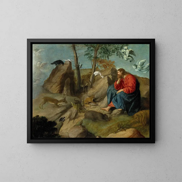 Kristus i öknen - Moretto da Brescia — inramlat konstverk på väggen