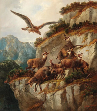 Moritz Mller - Chamois and Eagle on a Steep Cliff Face.webp