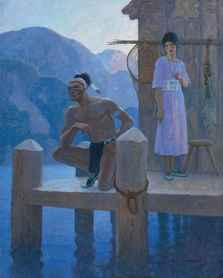 N C Wyeth - She found Chingachgook studying the shores of the lake the mountains and the heavens.webp