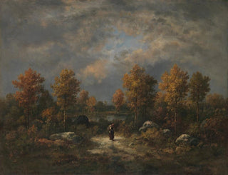 Höst vid dammens kant skog - Narcisse Virgile Diaz de la Peña — vy av konstverket