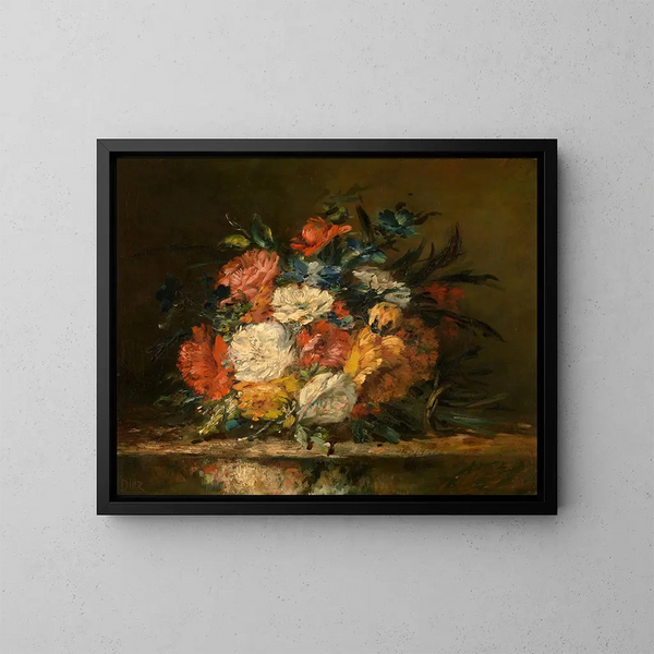 Blommor - Narcisse Virgile Diaz de la Peña — inramlat konstverk på väggen